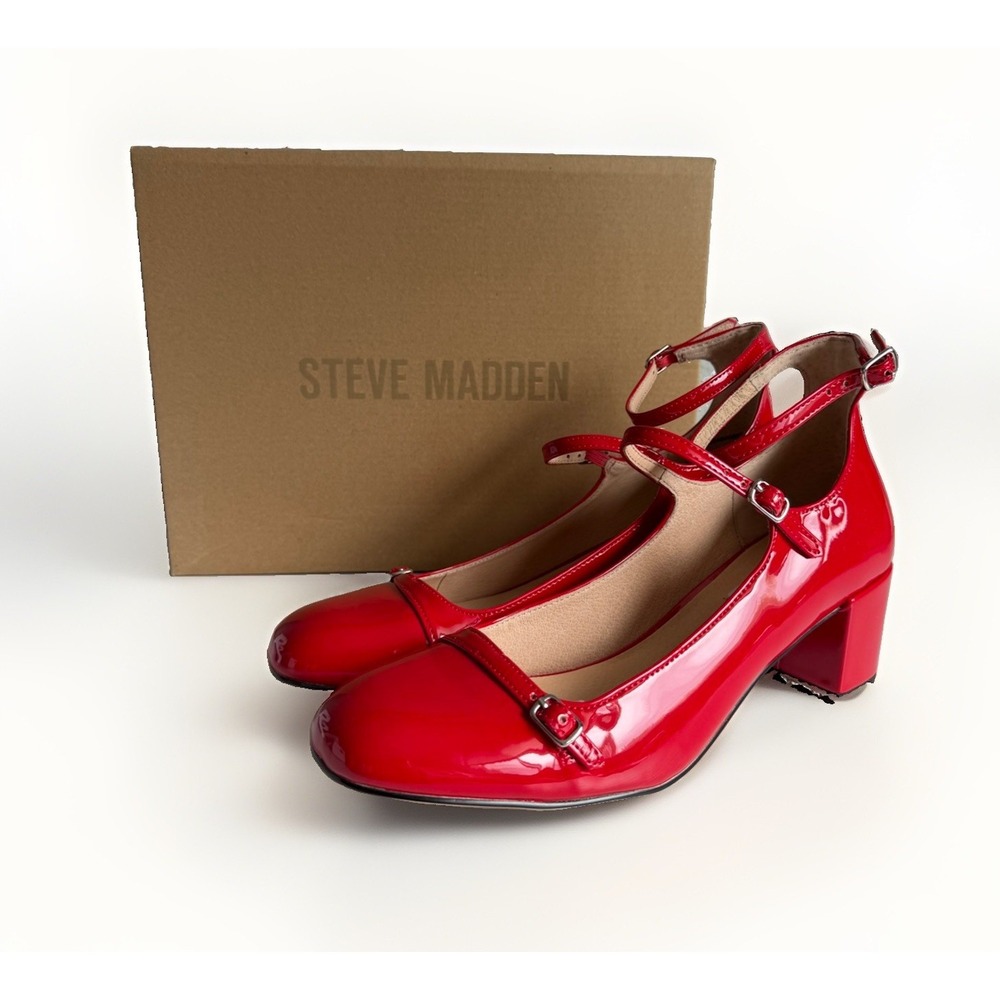 Steve Madden Sabrina Red Patent Mary Jane Heels Women 8.5 New With Box